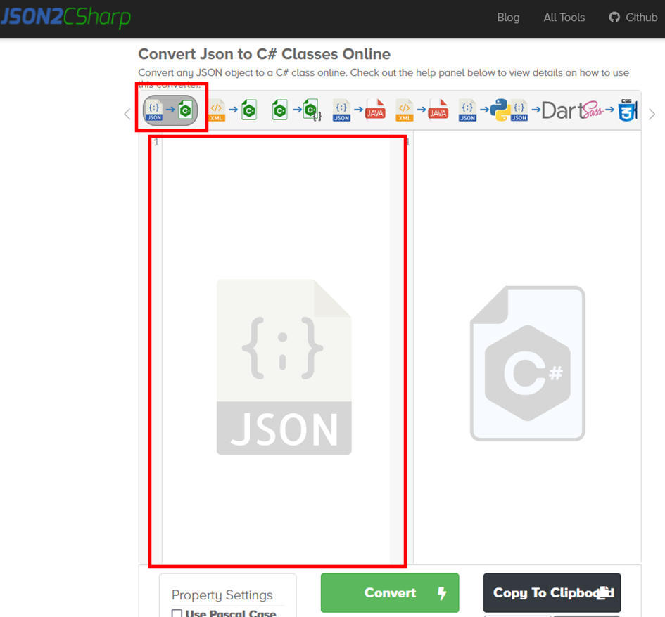 Open website json2csharp